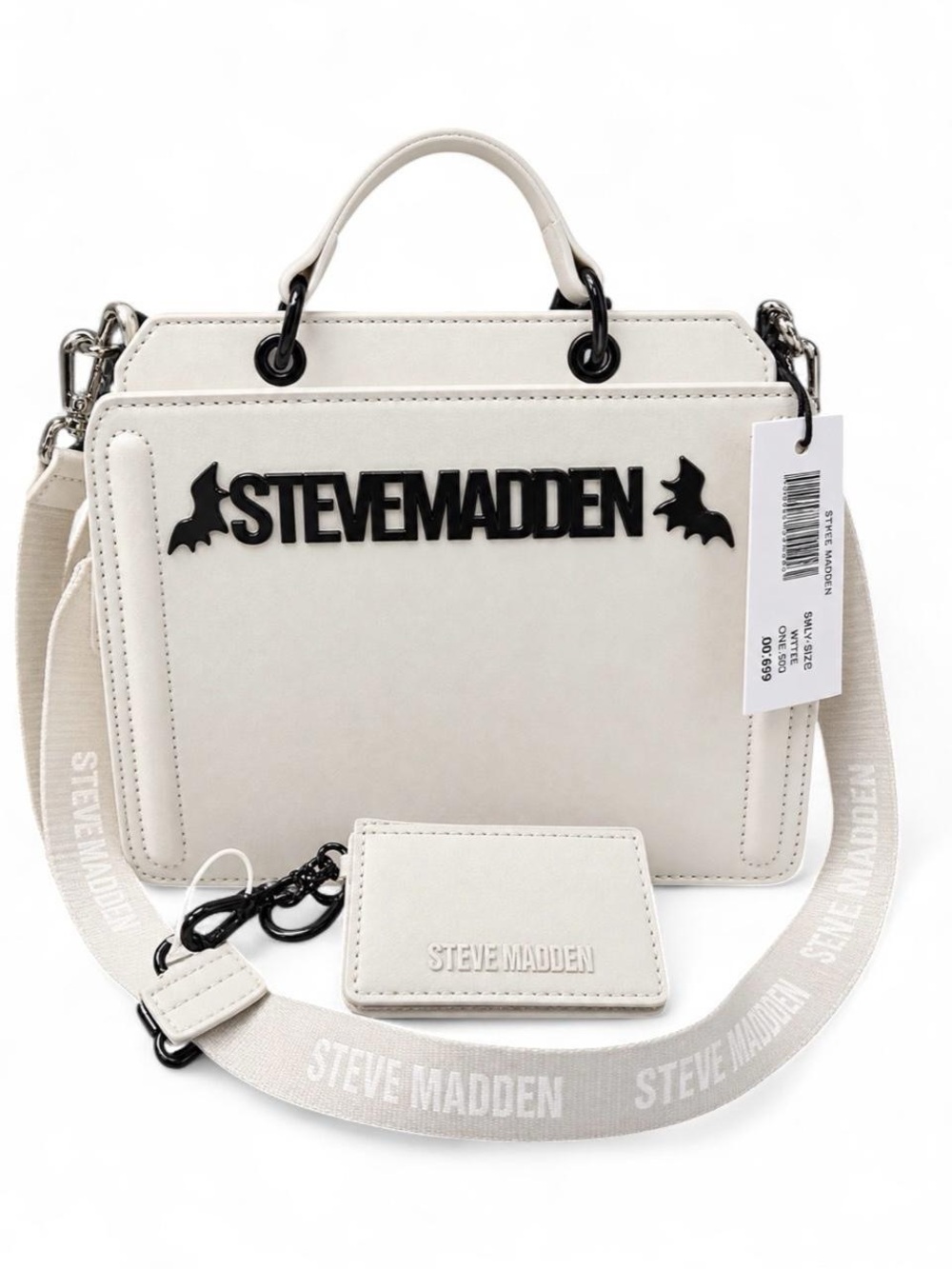 Steve Madden Bevelyn Satchel Bag, Halloween Edition white with bats